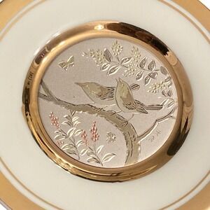Vintage‎ Japanese Chokin Art 4" Decorative Plate 24K Gold Trim Birds Butterfly